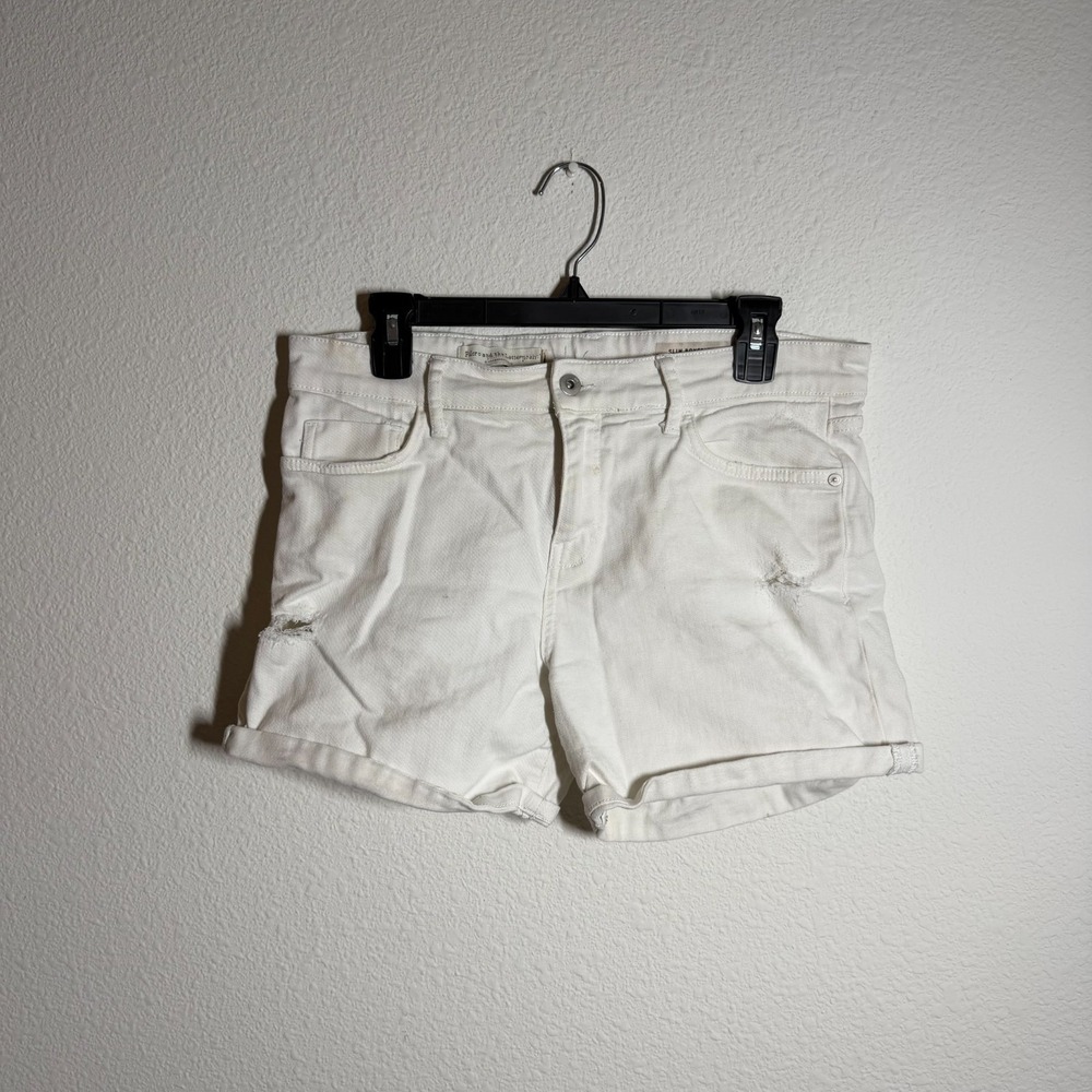 Pilcro and The Letterpress Slim Boyfriend Shorts Women 29 White Denim Distressed